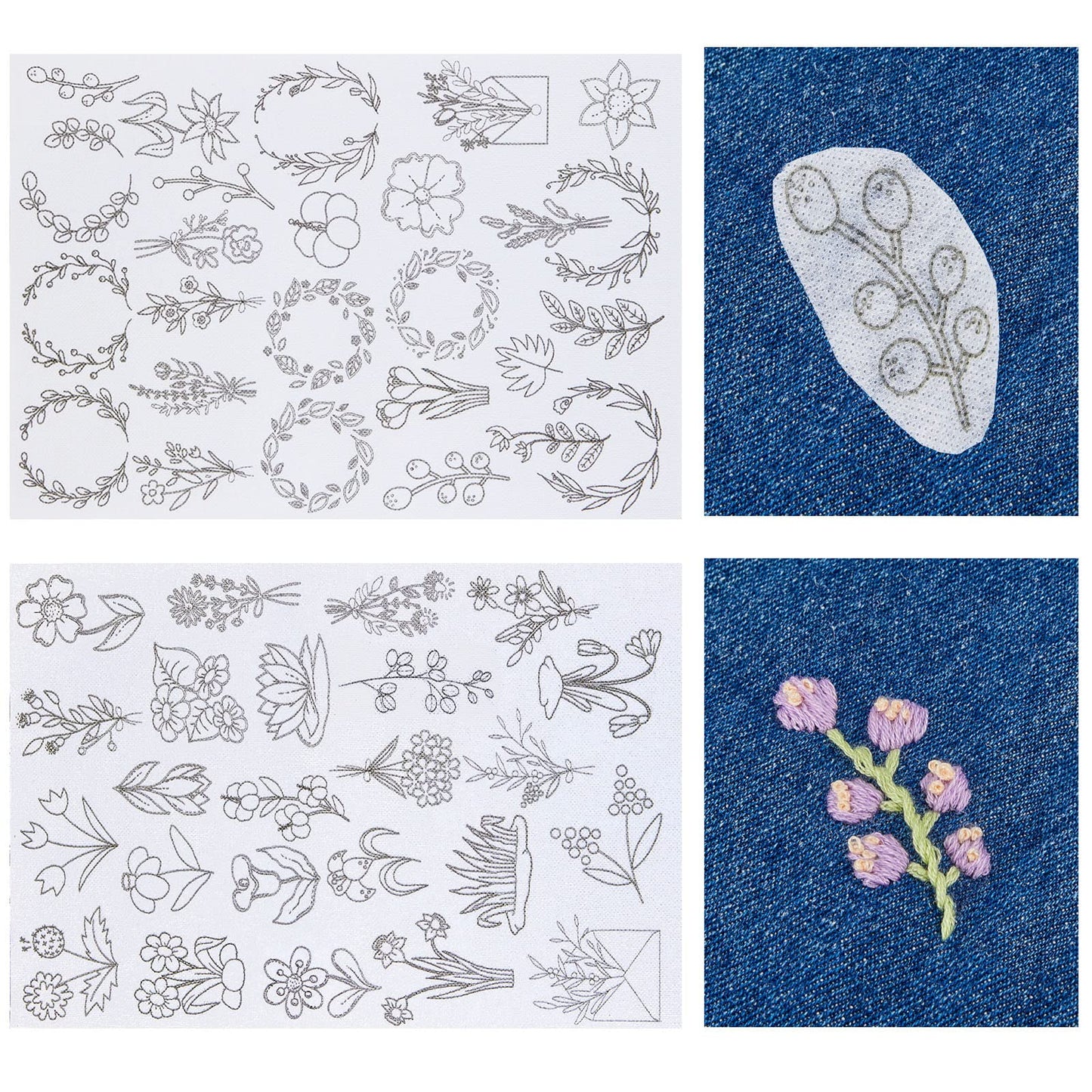 Water Soluble Flower Patterns for Embroidery (50 Pcs/Set)