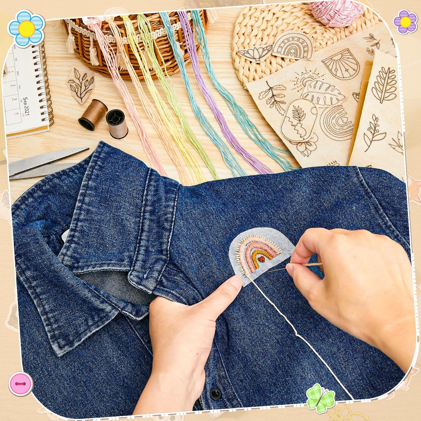 Water Soluble Flower Patterns for Embroidery (50 Pcs/Set)