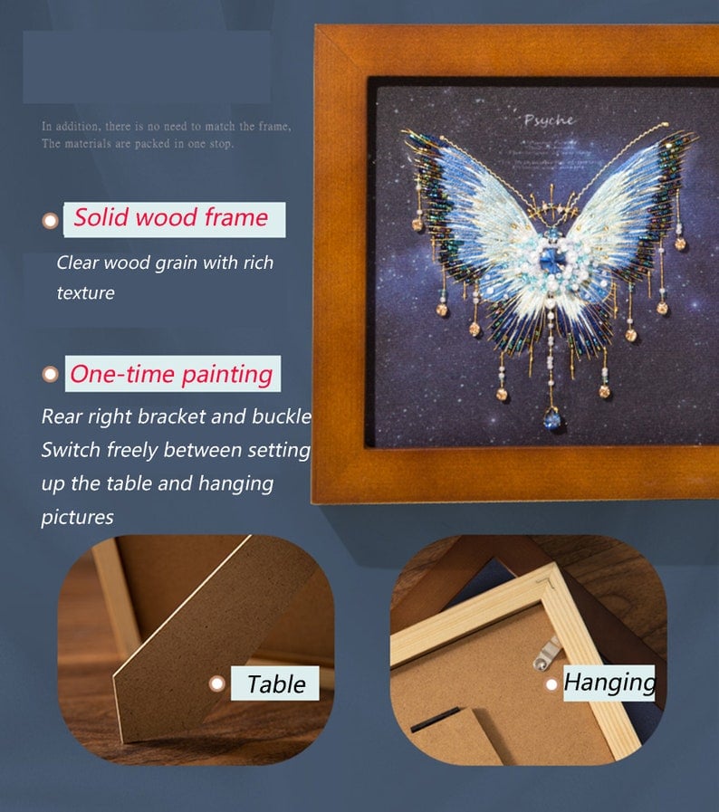 Butterfly Cross Stitch Decor DIY Embroidery Kit (Comes With Photo Frame)
