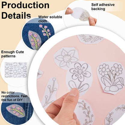 Water Soluble Flower Patterns for Embroidery (50 Pcs/Set)