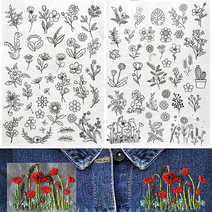 Water Soluble Flower Patterns for Embroidery (50 Pcs/Set)